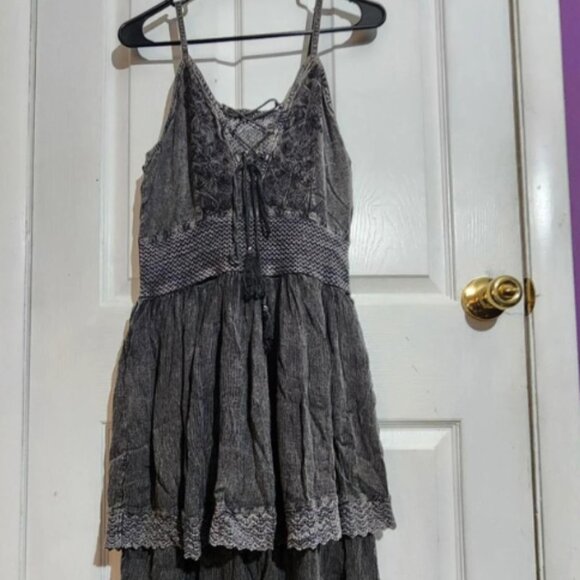 Vintage Gray Embroidered Ruffle Dress - Picture 1 of 5